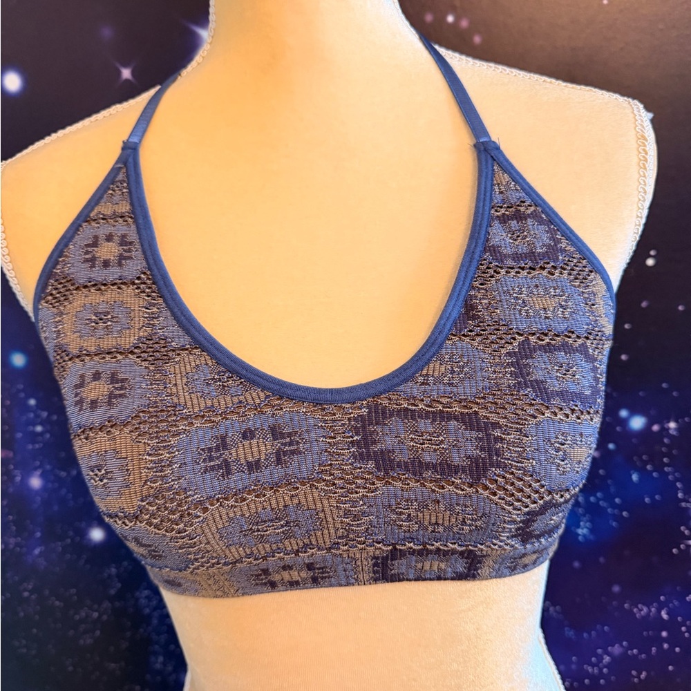 Free People Patterned Seamless Blue Sports Bralette